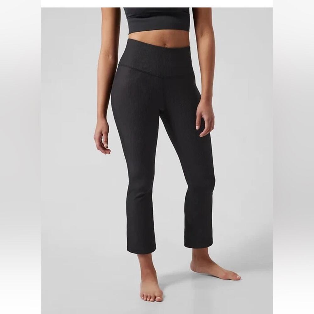 Athleta Black Ribbed High-Rise Cropped Flare Leggings